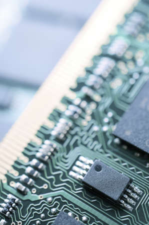 close-up view of an green integrated circuit