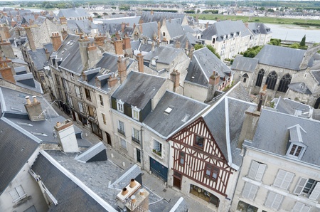 forefront of roofs in the old city of Blois, Loire Valley, France