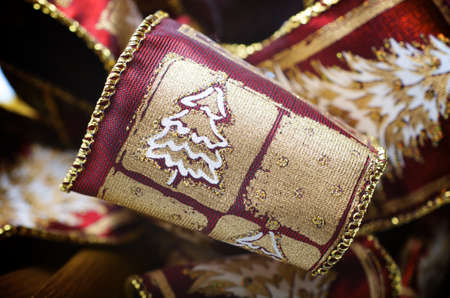close up of a Christmas ornament ribbonの写真素材