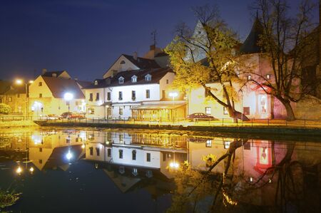 night view of old town in Ceske Budejovice, Czech Republicのeditorial素材