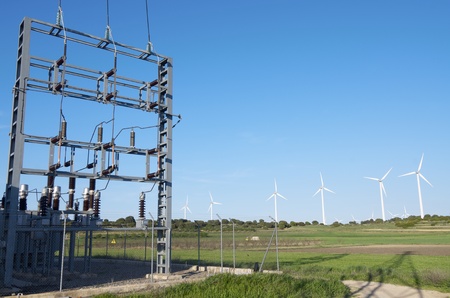 windmills for  electric power production and  electrical substation
