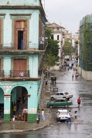 Havana, Cuba - January 27, 2007: Cuban walking in a street in the old part of the city.のeditorial素材
