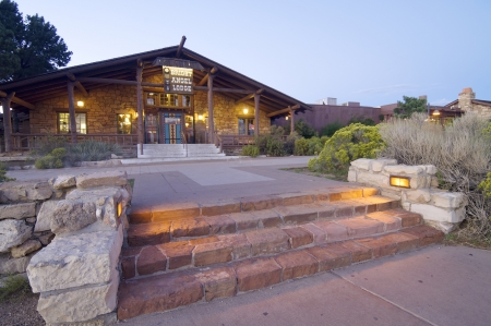 Grand Canyon, Usa - August 30, 2007: Entrance to the Bright Angel Lodge. Designed in 1935, the Lodge...