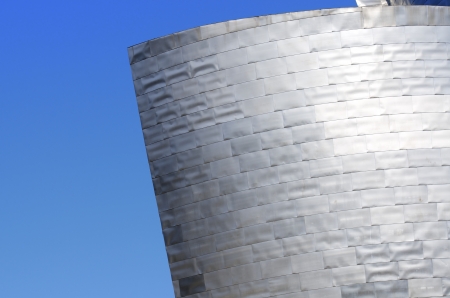 Bilbao, Biscay, Basque Country, Spain, July 30, 2011: foreground view of the titanium facade of the  Guggenheim Museum. Guggenheim Museum is dedicated  exhibition of modern art and was  designed by architect Frank Gehry.のeditorial素材