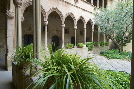 Cloister of the Benedictine monastery of Montserrat, Monistrol of Montserrat, Barcelona, Catalonia,...