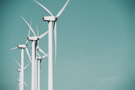 windmills for  electric power production, El Buste, Zaragoza, Aragon, Spainの写真素材