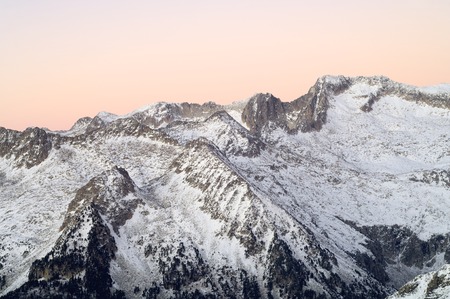 Mountain sunset in Aneto Peak, 3404 m., Posets Maladeta Natural Park, Huesca, Aragon, Pyrenees, Spainの写真素材