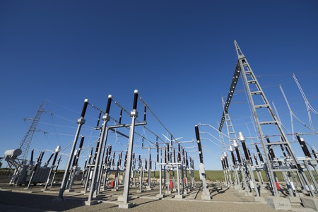 Electrical substation with blue and clear sky