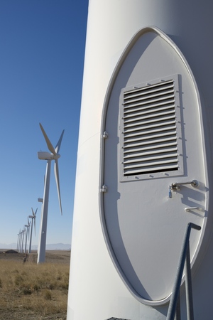 Entrance to a windmill for electric energy production, Zaragoza, Aragon, Spain