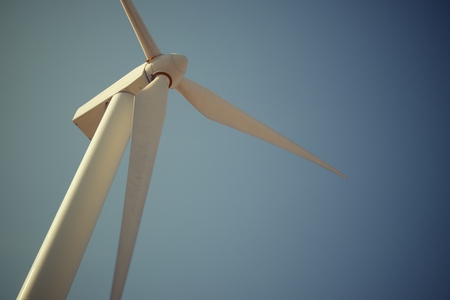 Windmill for electric power production, Pozuelo de Aragon, Zaragoza, Aragon, Spainの写真素材