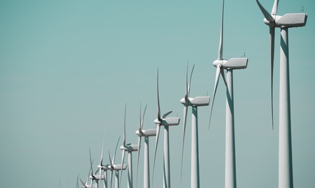 windmills for  electric power production, Pozuelo de Aragon, Zaragoza, Aragon, Spainの写真素材