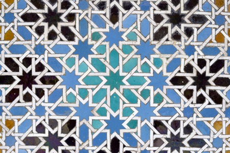 closeup of a ceramic tile in Reales Alcazares, Seville, Andalucia, Spain