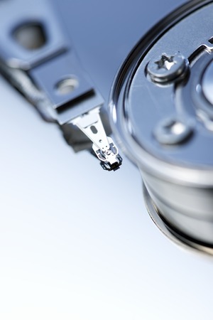 Closeup of an open computer hard drive