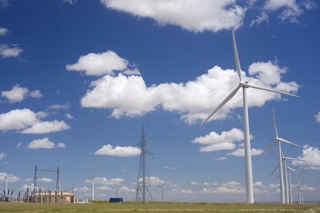 windmills for  electric power production and electrical substation