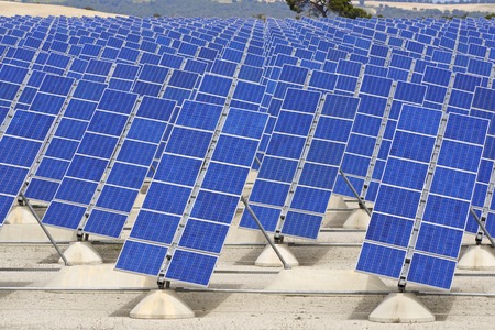 Photovoltaic panels for renewable electric production, Zaragoza province, Aragon, Spain.の写真素材