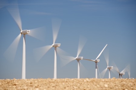 Windmills for electric power production, Zaragoza province, Aragon, Spain