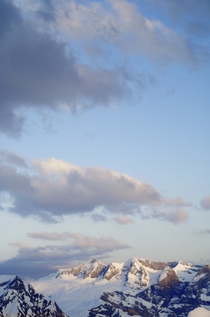 sunset view of the northern slopes of Tendenera Mountains in the Valley of Tena, Pyrenees, Huesca,...