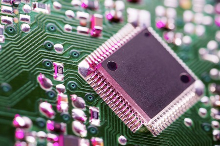 Closeup of a chip in an integrated circuit