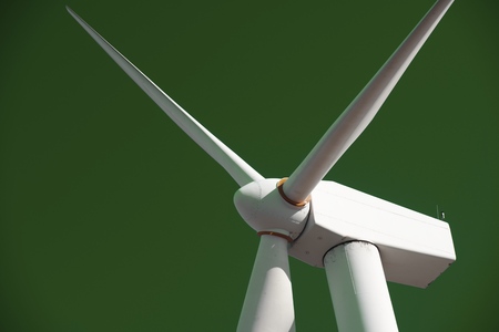 closeup of a windmill for renewable electric energy production, Pozuelo de Aragon, Zaragoza, Aragon, Spain.の写真素材