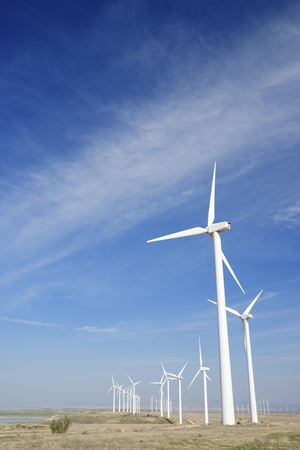 Windmills for electric power production, Pozuelo de Aragon, Zaragoza, Aragon, Spain