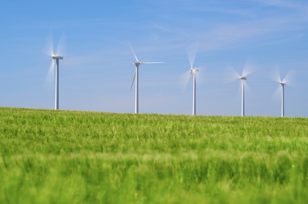 Windmills for electric power production, Zaragoza province, Aragon, Spainの写真素材