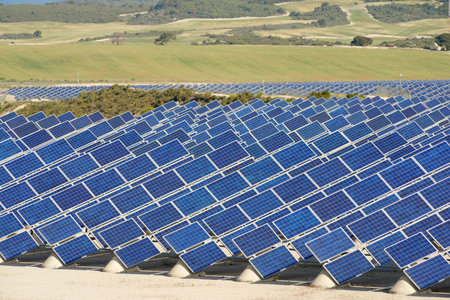 Photovoltaic panels for renewable electric production, Zaragoza province, Aragon, Spain.