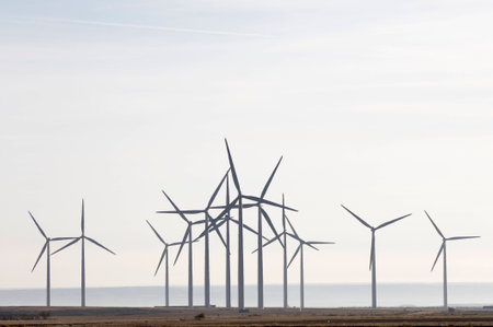 windmills for  electric power production, Zaragoza province, Aragon, Spainの写真素材
