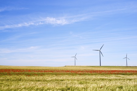 Windmills for electric power production, Huesca province, Aragon, Spainの写真素材