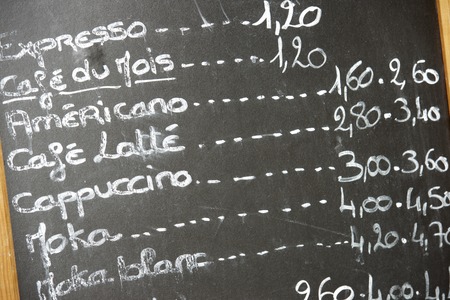 closeup of a typical french menu.
