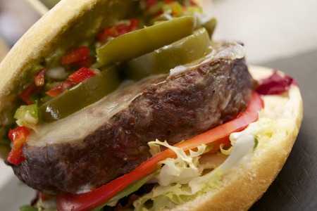 Hamburger with lettuce and spicy pickle.の写真素材