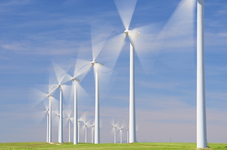 Windmills for electric power production, Zaragoza province, Aragon, Spain