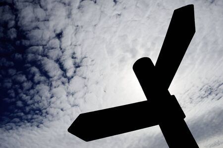 View of two directional wood signalsの写真素材