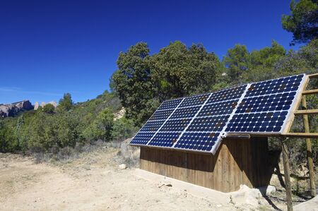 Solar panels for production of renewable electrical energy in Huesca province, Aragon, Spainの写真素材