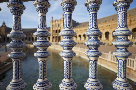 Ceramic fence in Spain's Square, located in the Parque Maria Luisa, was the  venue for the Latin American Exhibition of 1929, Seville, Andalucia, Spainの写真素材