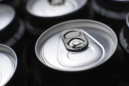 Closeup of a group of beer cansの写真素材