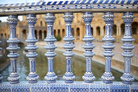 Ceramic fence in Spain\'s Square, located in the Parque Maria Luisaの写真素材