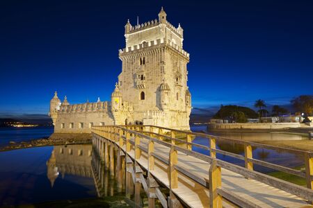 Belem Tower on Tagus river, Lisbon, Portugal.のeditorial素材