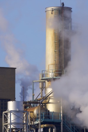 Smokestack of a factory in Zaragoza, Aragon, Spainのeditorial素材