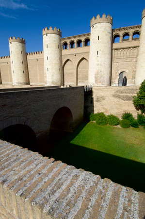 view of the Aljaferia palace in Saragossa, Aragon, Spainのeditorial素材