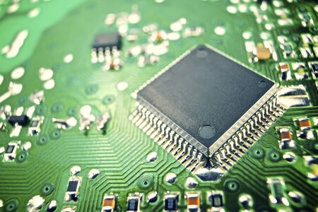 Closeup of a chip in an integrated circuit