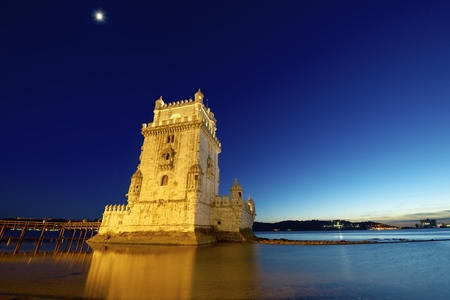 Belem Tower on Tagus river, Lisbon, Portugal.のeditorial素材