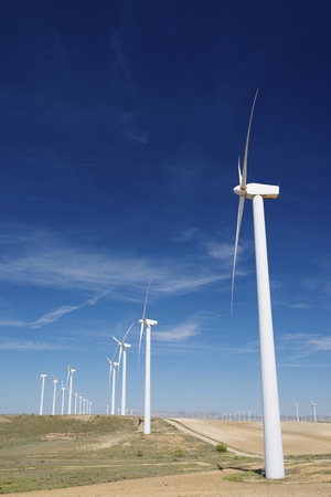 Windmills for electric power production, Zaragoza province, Aragon, Spain