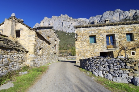 View of a stone rural house in Pyrenees.の写真素材