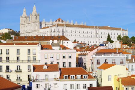 Alfama downtown and Monastery os S. Vicente de Fora in Lisbon, Portugal.の写真素材