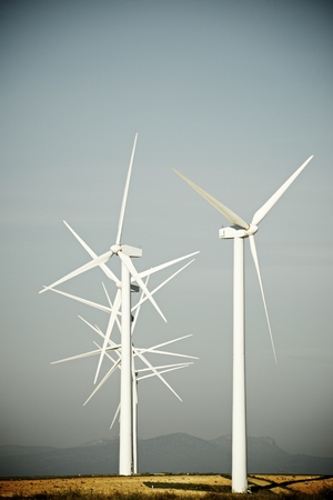 Windmills for electric power production, Pozuelo de Aragon, Zaragoza, Aragon, Spain.