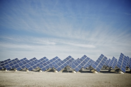 Photovoltaic panels for renewable electric production, Zaragoza province, Aragon, Spain.の写真素材