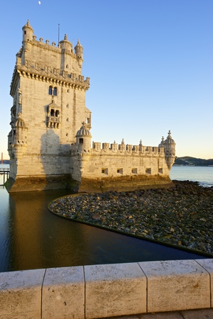 Belem Tower on Tagus river, Lisbon, Portugal.のeditorial素材