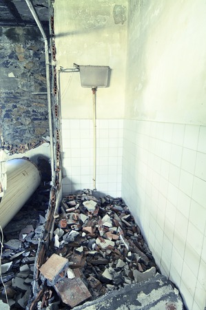 interior view of the ruins of an abandoned buildingの写真素材