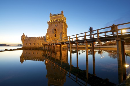 Belem Tower on Tagus river, Lisbon, Portugal.のeditorial素材