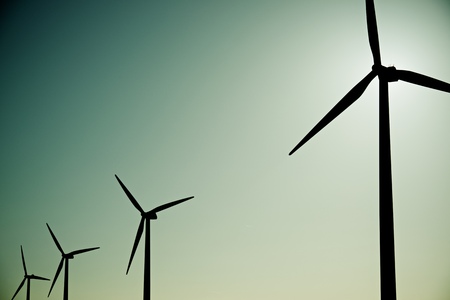 Windmills for electric power production, La Muela, Zaragoza Province, Aragon, Spain.